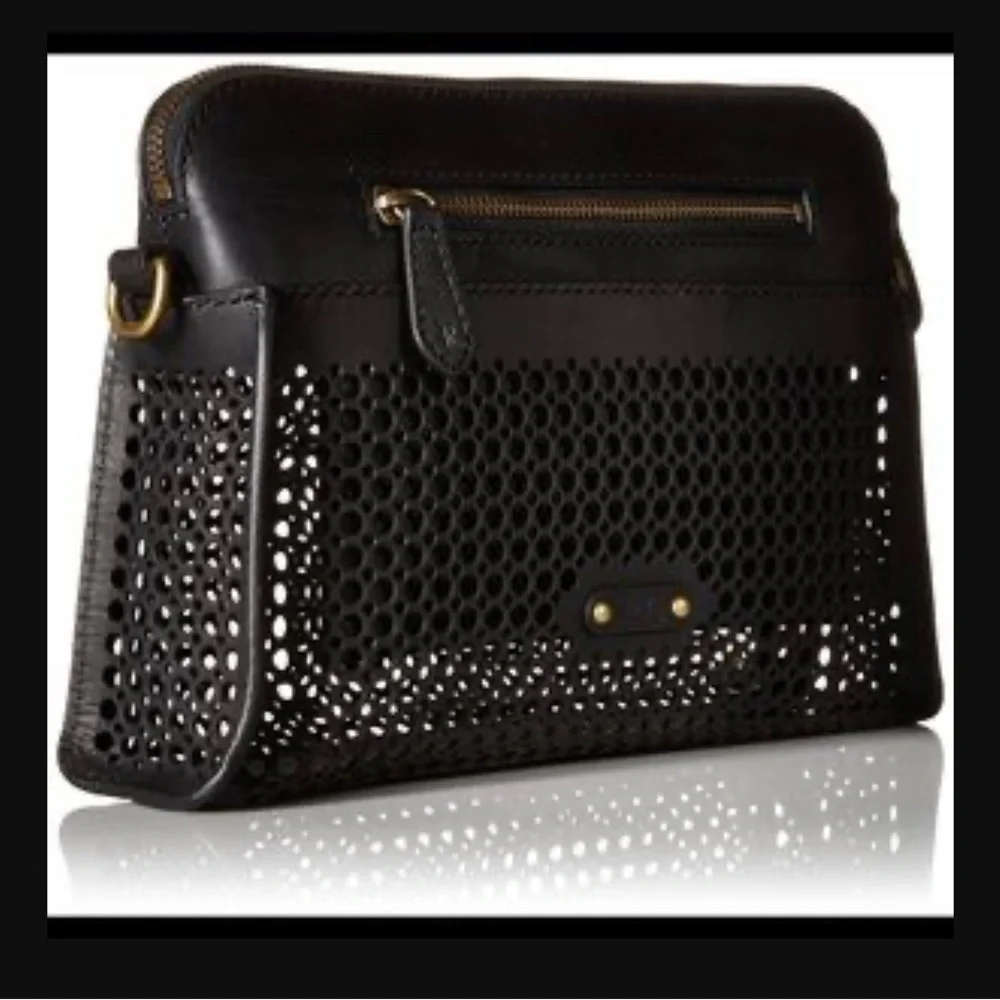 Frye Peyton perforated leather crossbody clutch bag. Black. - Picture 2 of 7